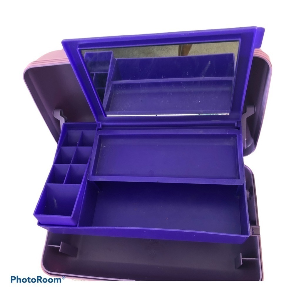 VTG Caboodles Purple 2 Tier Make-Up Storage Case W/Mirror Dressing Table